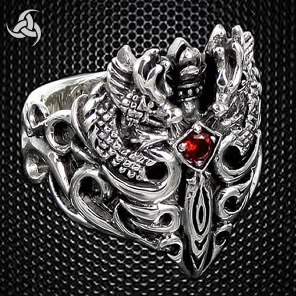 Mens Viking Ring Medieval Dragon Sword Sterling Silver 5 - Biker Jewelry Club Sinister Silver Co.