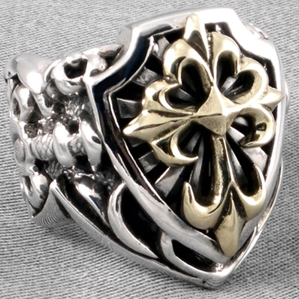 Mens Biker Ring Sword And Cross Shield Sterling Silver 5 - Biker Jewelry Club Sinister Silver Co.
