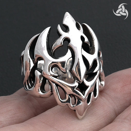 Sterling Silver Neptunes Trident Biker Ring 5 - Biker Jewelry Club Sinister Silver Co.