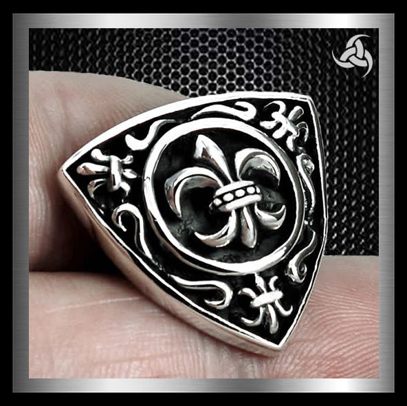 Sterling Silver Biker Concho Fleur De Lis Snap Cover 1 - Biker Jewelry Club Sinister Silver Co.