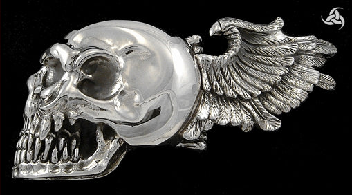 Sterling Silver Winged Skull Biker Belt Buckle 2 - Biker Jewelry Club Sinister Silver Co.