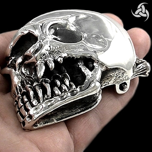 Sterling Silver Winged Skull Biker Belt Buckle 5 - Biker Jewelry Club Sinister Silver Co.