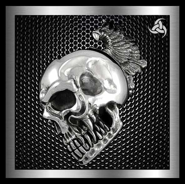 Sterling Silver  Winged Skull Biker Belt Buckle 1 - Biker Jewelry Club  Sinister Silver Co.