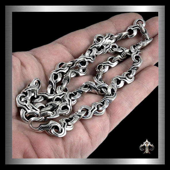 Sterling Silver Mens Heavy Tribal Link Biker Necklace 2 - Biker Jewelry Club Sinister Silver Co.
