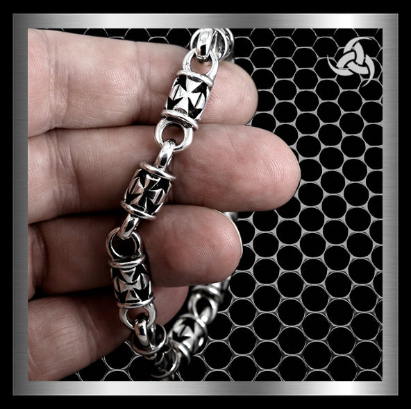 Sterling Silver Biker Bracelet Maltese Cross Link 1 - Biker Jewelry Club Sinister Silver Co.