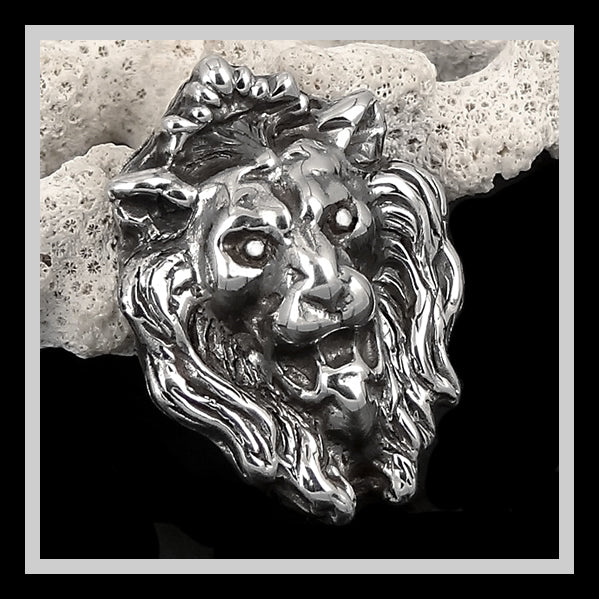 Majestic Lion Concho Snap Cover Sterling Silver Screw Back 4 - Biker Jewelry Club Sinister Silver Co.