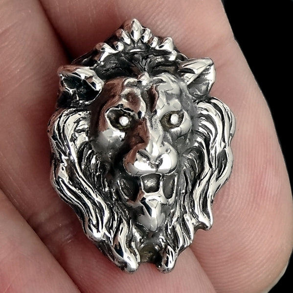 Majestic Lion Concho Snap Cover Sterling Silver Screw Back 2 - Biker Jewelry Club Sinister Silver Co.