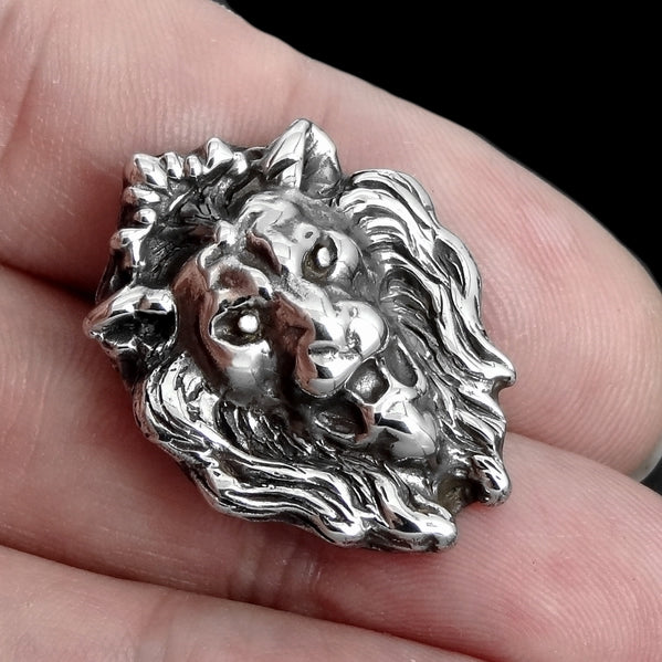 Majestic Lion Concho Snap Cover Sterling Silver Screw Back 3 - Biker Jewelry Club Sinister Silver Co.