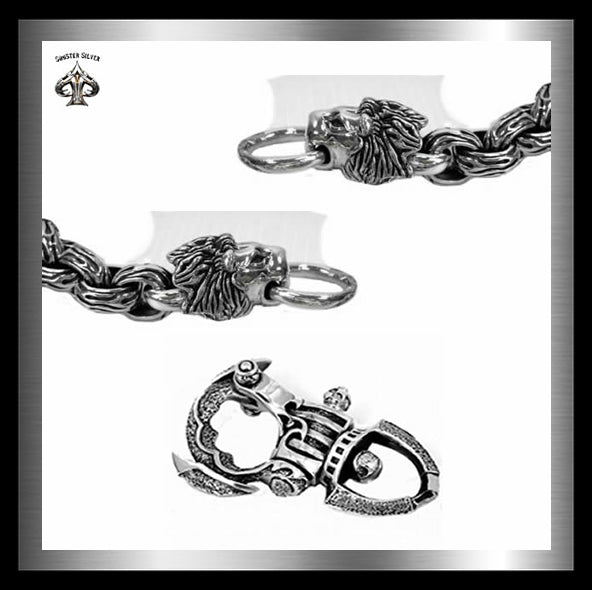 Sterling Silver Biker Lion Flame Link Wallet Chain 2 - Biker jewelry Club Sinister Silver Co.