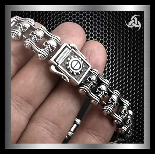 Sterling Silver Motorcycle Chain Skull Biker Bracelet 3 - Biker Jewelry Club Sinister Silver Co.