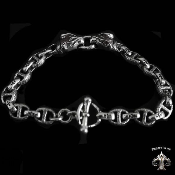 Sterling Silver Biker Panther Bracelet Anchor Links 5 - Biker Jewelry Club Sinister Silver Co.