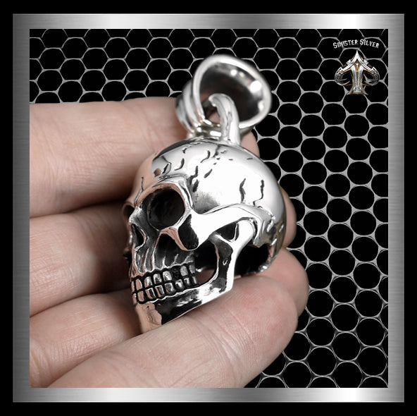 Mens Biker Skull Pendant Sterling Silver Heavy 40+ Grams 1 - Biker Jewelry Club Sinister Silver Co.