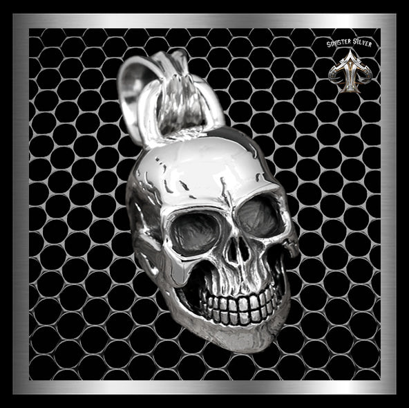 Mens Biker Skull Pendant Sterling Silver Heavy 40+ Grams 2 - Biker Jewelry Club Sinister Silver Co.