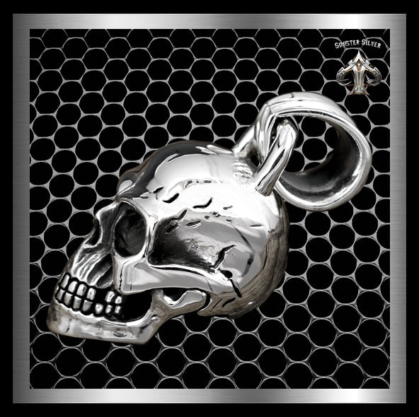 Mens Biker Skull Pendant Sterling Silver Heavy 40+ Grams 4 - Biker Jewelry Club Sinister Silver Co.