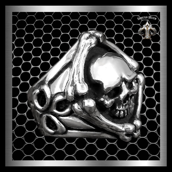 Sterling Silver Biker Ring Skull And Crossbones 1 - Biker Jewelry Club Sinister Silver Co.