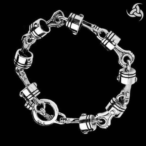 Sterling Silver Biker Bracelet Piston Link Chain 2 - Biker Jewelry Club Sinister Silver Co.