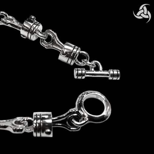 Sterling Silver Biker Bracelet Piston Link Chain 4 - Biker Jewelry Club Sinister Silver Co.