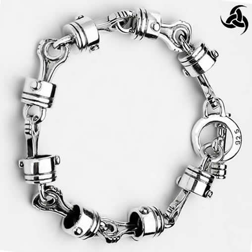 Sterling Silver Biker Bracelet Piston Link Chain 5 - Biker Jewelry Club Sinister Silver Co.