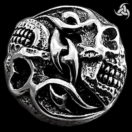 Biker Tribal Double Skull Concho Sterling Silver Screw Back 3 - Biker Jewelry Club Sinister Silver Co.