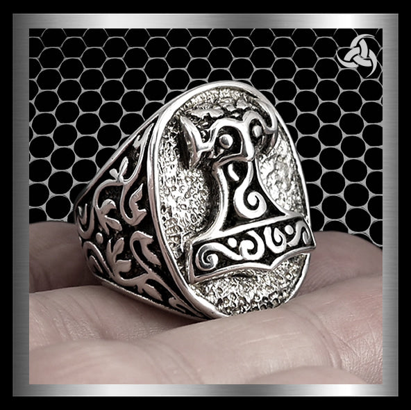 Sterling Silver Huge Biker Thors Hammer Ring 3 - Biker Jewelry Club Sinister Silver Co.