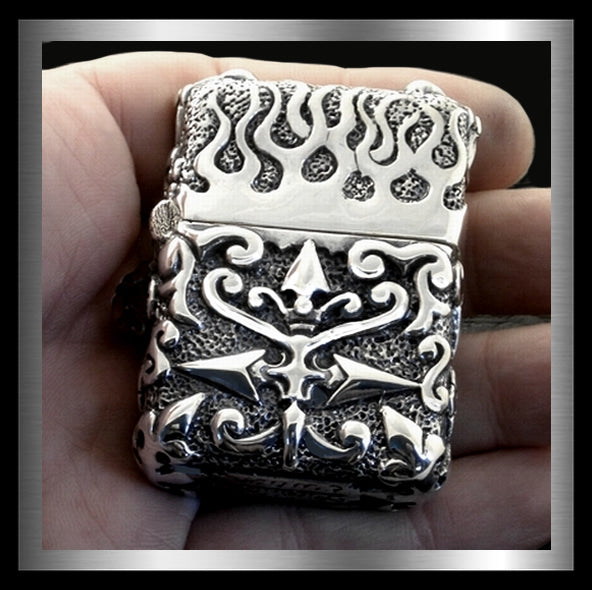 Biker Skull Lighter Memento Mori Solid Tribal Sterling Silver 5.65 Ozs. 2 - Biker Jewelry Club Sinister Silver Co.