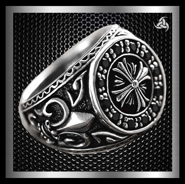 Mens Biker Ring Maltese Templar Cross Sterling Silver 1 - Biker Jewelry Club Sinister Silver Co.