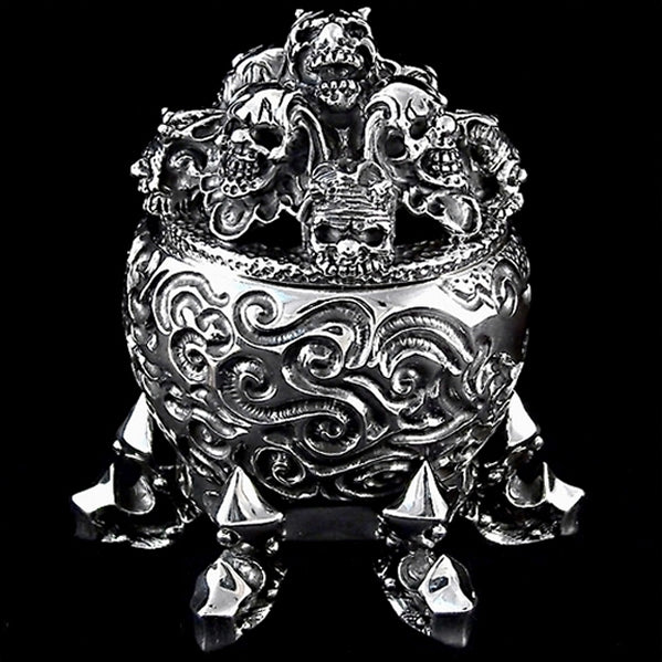 Biker Skull Stash Box Limited Edition 10 Ounce Solid Sterling Silver 5 - Biker Jewelry Club Sinister Silver Co.