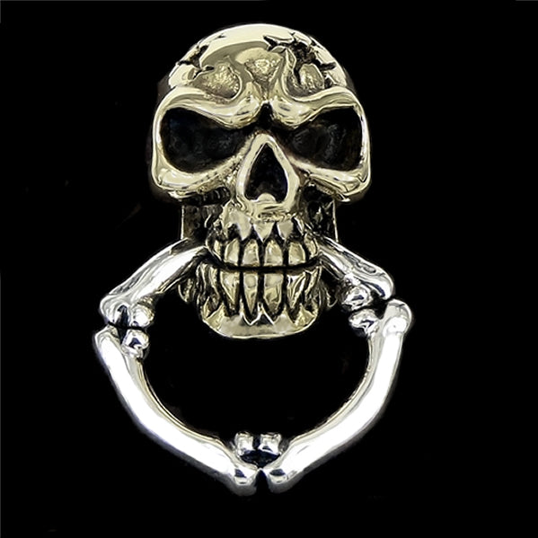 Biker Skull Wallet Chain Connector Concho Sterling Silver And Brass 2 - Biker Jewelry Club Sinister Silver Co.