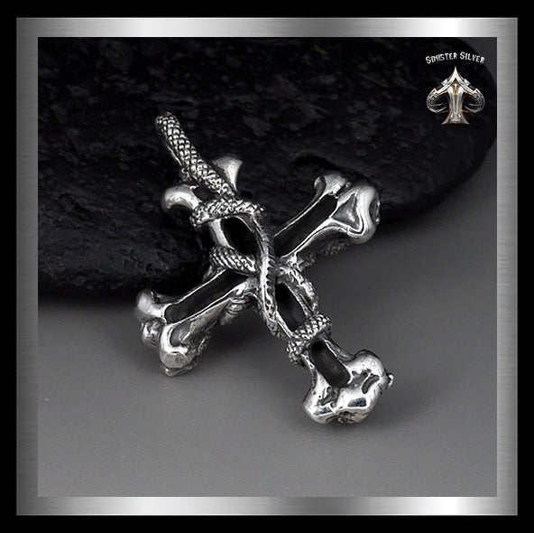 Mens Snakes And Skull Cross Pendant Sterling Silver 3 - Biker Jewelry Club Sinister Silver Co.