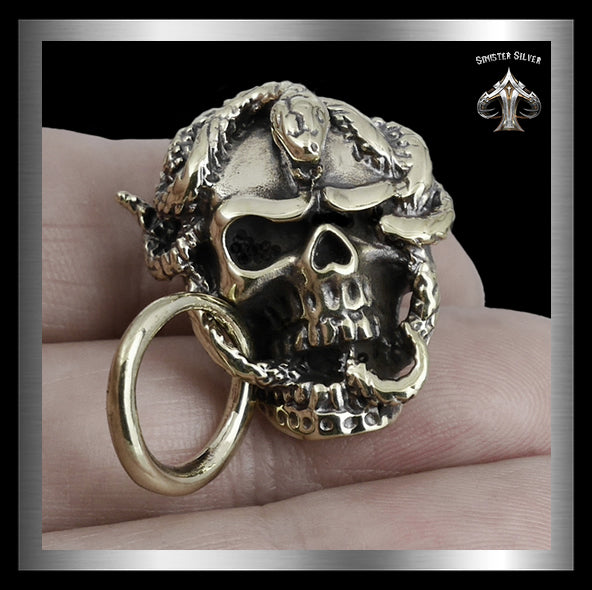 Biker Skull Snake Medusa Wallet Chain Connector Concho 1 - Biker Jewelry Club Sinister Silver Co.