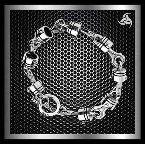 Sterling Silver Biker Bracelet Piston Link Chain 1 - Biker Jewelry Club Sinister Silver Co.