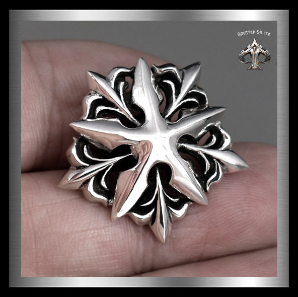 Sterling Silver Medieval Star Pentacle Concho 2 - Biker Jewelry Club Sinister Silver Co.