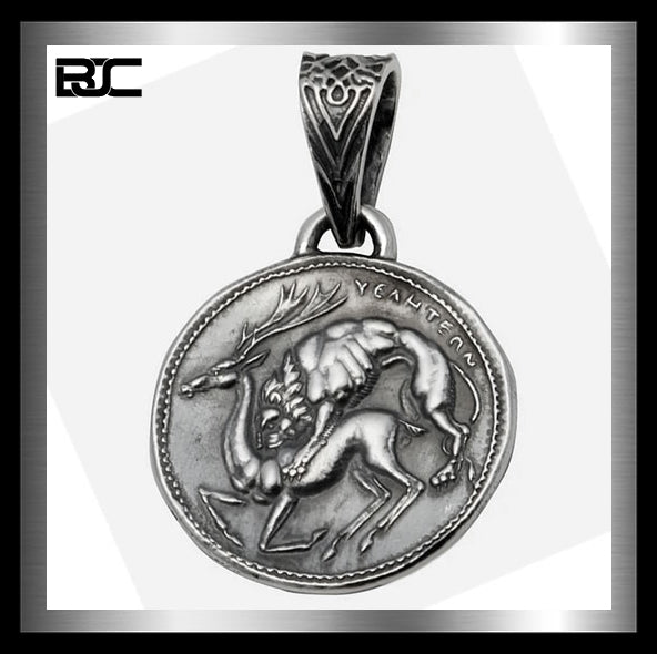 Sterling Silver Ancient Coin Apollo Lion Deer Pendant 3 - Biker Jewelry Club Sinister Silver Co.
