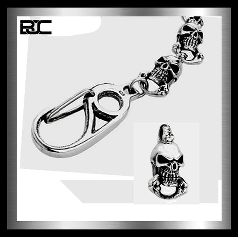 Sterling Silver Heavy Biker Bone Crusher Skull Wallet Chain 1 - Biker Jewelry Club Sinister Silver Co.