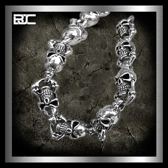 Sterling Silver Heavy Biker Bone Crusher Skull Wallet Chain 2 - Biker Jewelry Club Sinister Silver Co.