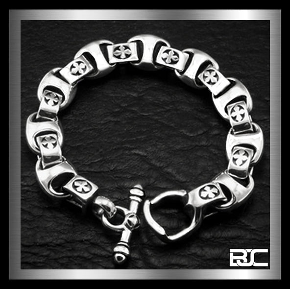 Sterling Silver Heavy Iron Cross Anchor Link Biker Bracelet 1 - Biker Jewelry Club Sinister Silver Co.