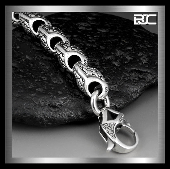 Sterling Silver Heavy Medieval Snakeskin Link Biker Bracelet 2 - Biker Jewelry Club Sinister Silver Co.