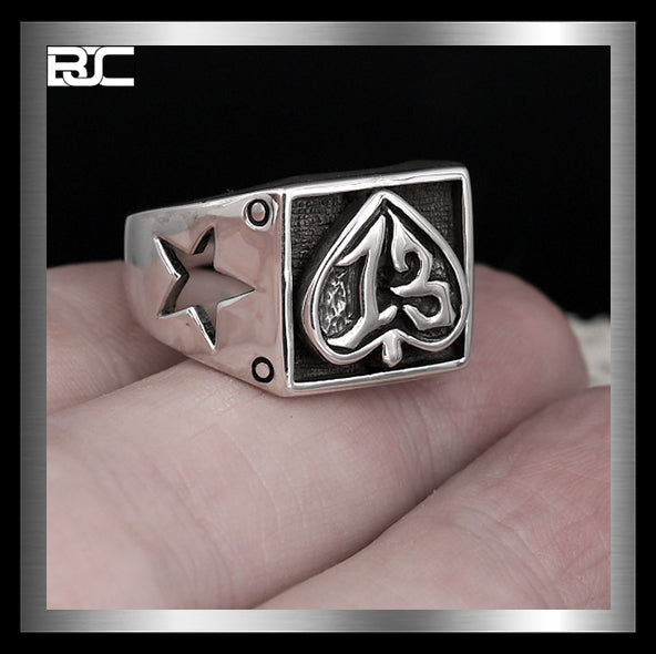 Sterling Silver Number 13 Biker Star Ring 2 - Biker Jewelry Club Sinister Silver Co.
