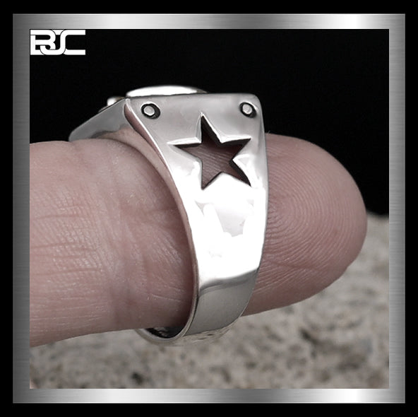 Sterling Silver Number 13 Biker Star Ring 3 - Biker Jewelry Club Sinister Silver Co.