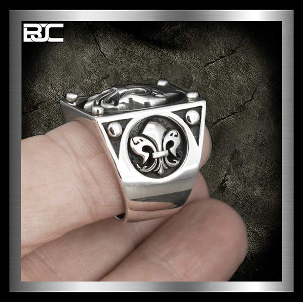 Sterling Silver Regal Fleur De Lis Biker Ring 3 - Biker Jewelry Club Sinister Silver Co.