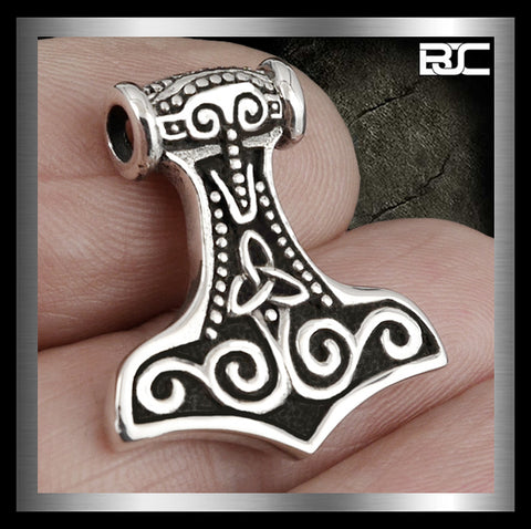 Sterling Silver Shield Maiden Thors Hammer Pendant 1 - Biker Jewelry Club Sinister Silver Co.