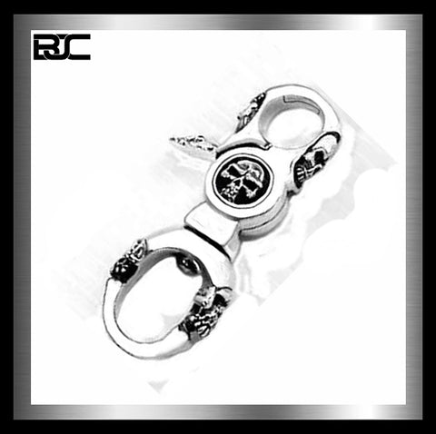 Sterling Silver Skull Gang Biker Belt Clip Wallet Connector Keychain 0 - Biker Jewelry Club Sinister Silver Co.