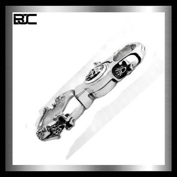 Sterling Silver Skull Gang Biker Belt Clip Wallet Connector Keychain 1 - Biker Jewelry Club Sinister Silver Co.