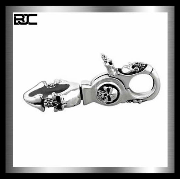 Sterling Silver Skull Gang Biker Belt Clip Wallet Connector Keychain 2 - Biker Jewelry Club Sinister Silver Co.