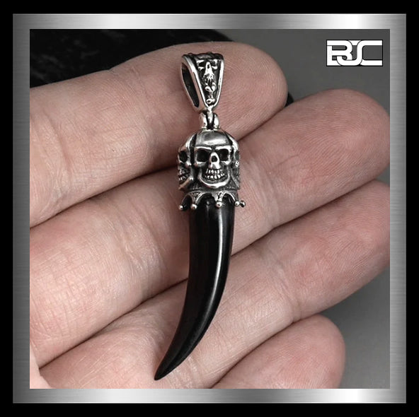 Sterling Silver Skull Spike Biker Pendant 3 - Biker Jewelry Club Sinister Silver Co.