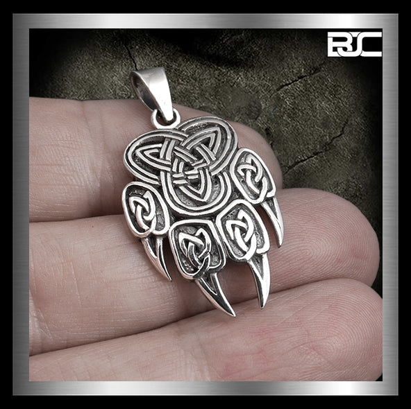 Sterling Silver Biker Pendant Viking Knotwork Bear Claw Totem 1 - Biker Jewelry Club Sinister Silver Co.