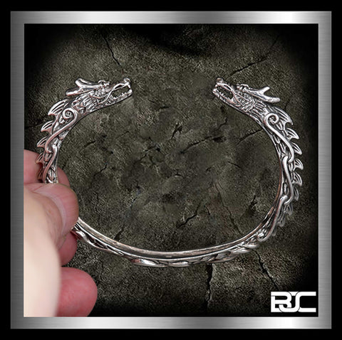 Sterling Silver Viking Dragon Midgard Serpent Torc Armring Norse Cuff Bracelet 1 - Biker Jewelry Club Sinister Silver Co.