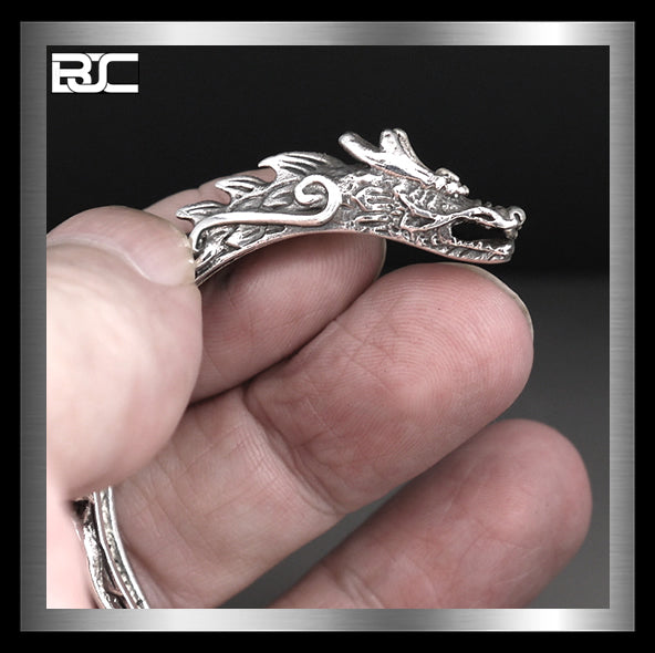 Sterling Silver Viking Dragon Midgard Serpent Torc Armring Norse Cuff Bracelet 2 - Biker Jewelry Club Sinister Silver Co.