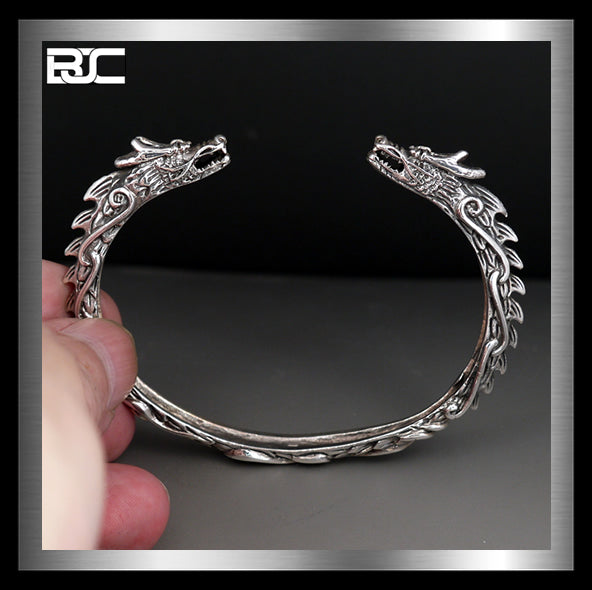 Sterling Silver Viking Dragon Midgard Serpent Torc Armring Norse Cuff Bracelet 5 - Biker Jewelry Club Sinister Silver Co.