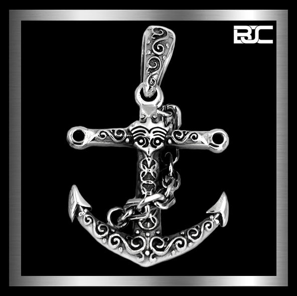 Sterling Silver Viking Norse Loki Ships Anchor Pendant 1 - Biker Jewelry Club Sinister Silver Co.